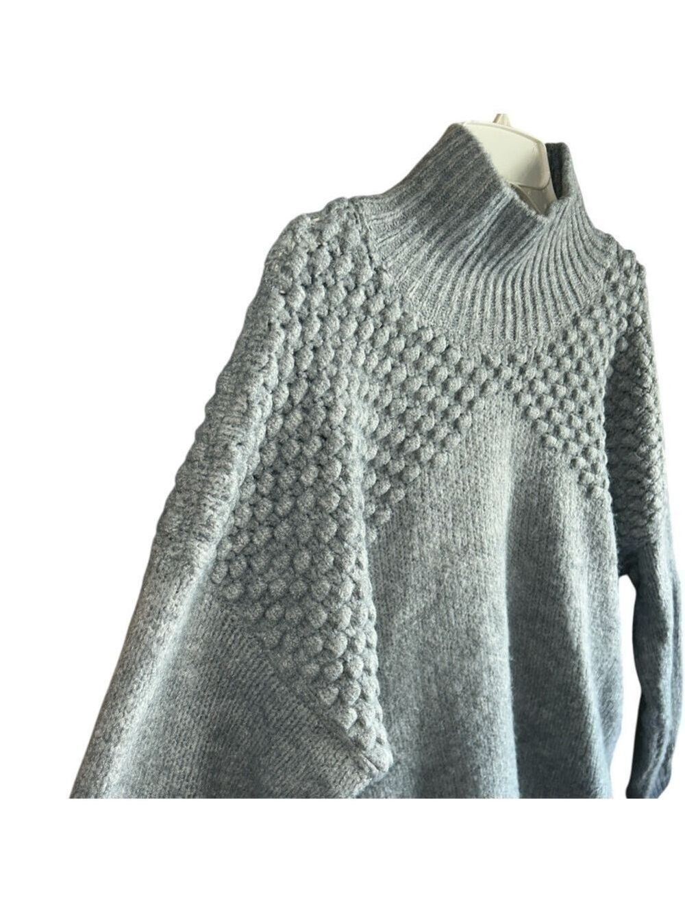 Free People Bradley Pullover Sweater in Light Gray Textured Knit XL - Picture 5 of 8